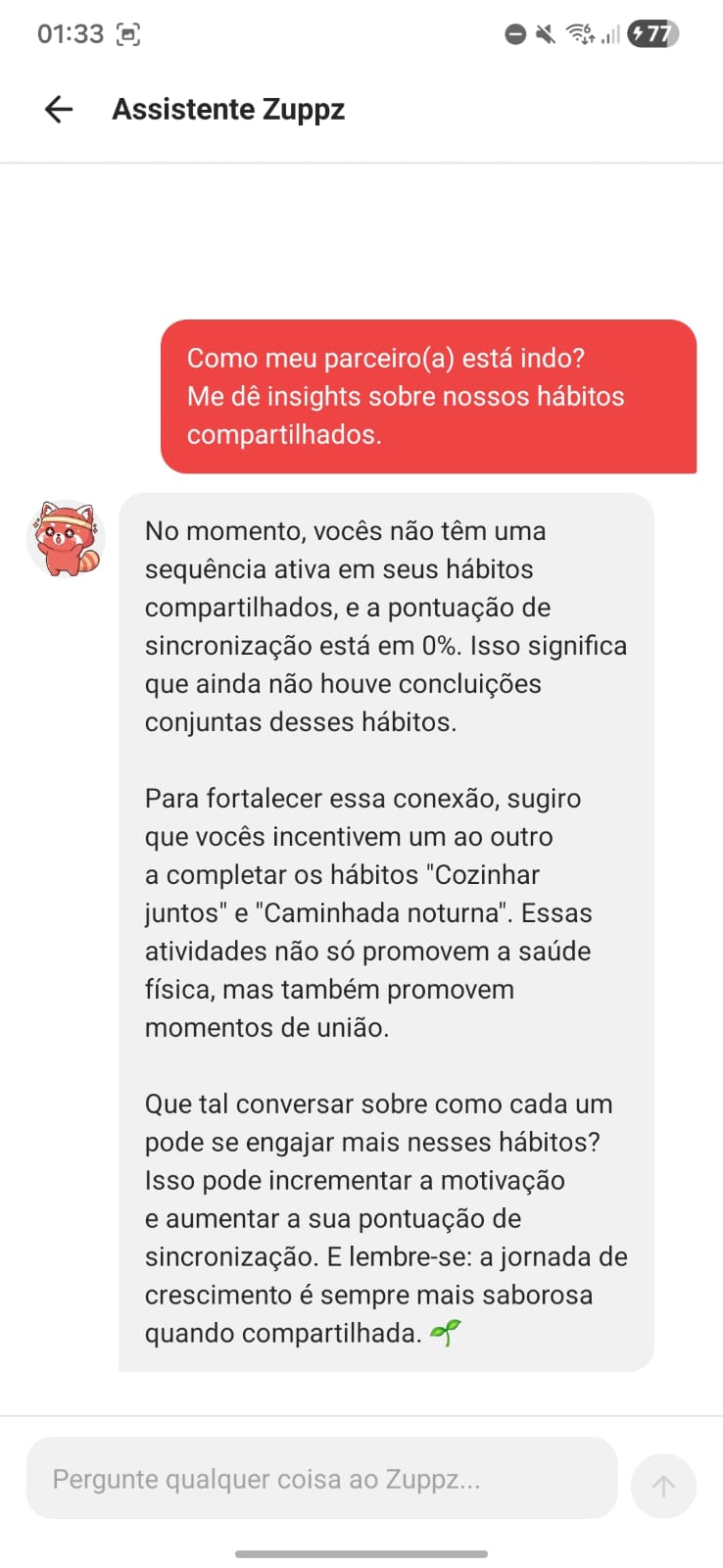 Chat do assistente de IA do Zuppz